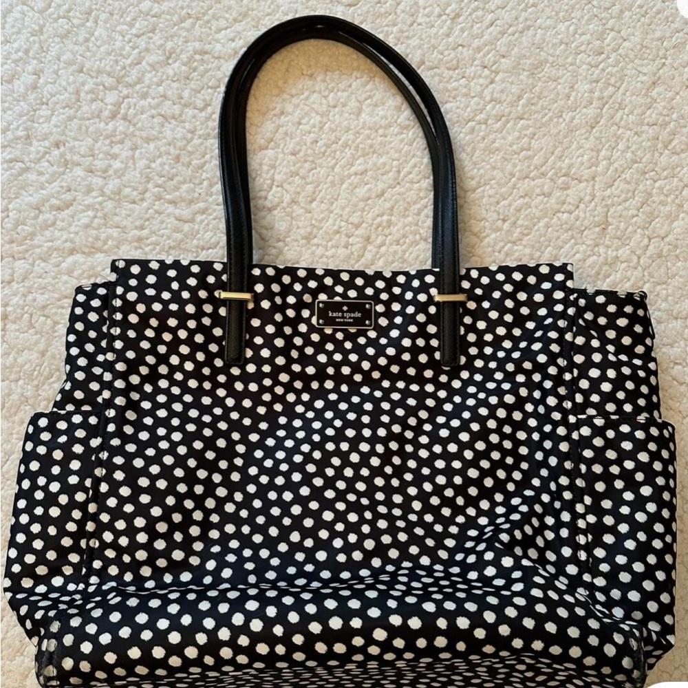 Kate Spade Black Polka Dot Diaper Tote Bag with changing Pad